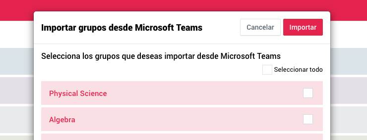 Importar grupos desde Microsoft Teams
